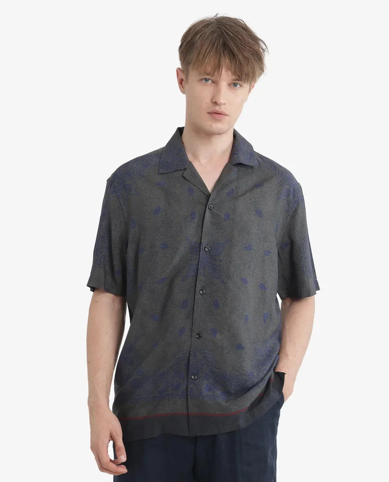 Rare Rabbit Men's Cuban Collar Boxy Fit Shirt