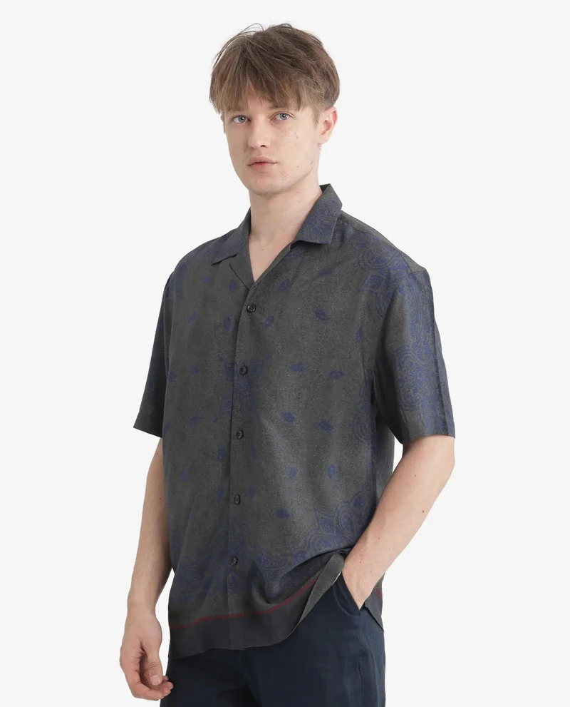Rare Rabbit Men's Cuban Collar Boxy Fit Shirt