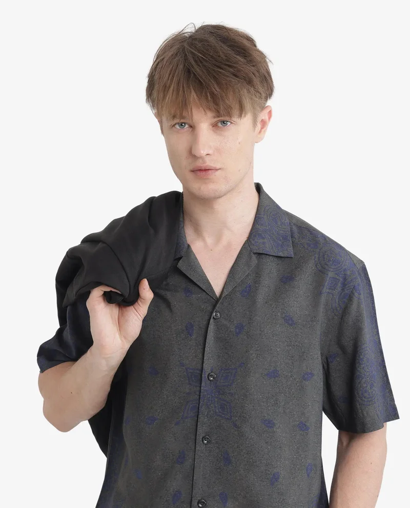Rare Rabbit Men's Cuban Collar Boxy Fit Shirt