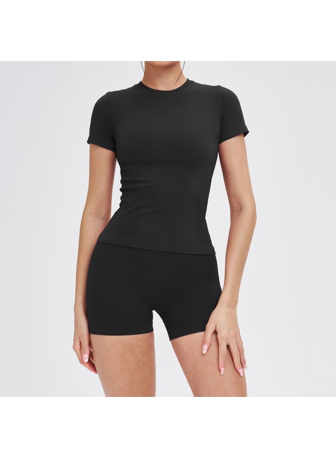 Seamless Sports Suit Round Neck Comfortable Fitness Yoga Set Outdoor Running Sports Fitness Clothing For Women 5081