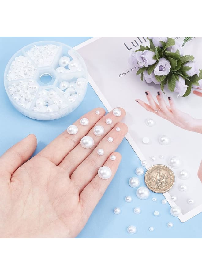 690pcs Half Round Pearl Beads 6 Sizes Flat Back Pearl Cabochon Faux Pearl Beads for DIY Scrapbook Phone Case Wedding Decor Hair Accessory Nail Art, White, 4/5/6/8/10/12mm - Image 3