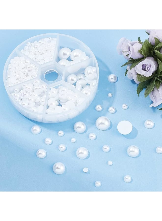 690pcs Half Round Pearl Beads 6 Sizes Flat Back Pearl Cabochon Faux Pearl Beads for DIY Scrapbook Phone Case Wedding Decor Hair Accessory Nail Art, White, 4/5/6/8/10/12mm - Image 2