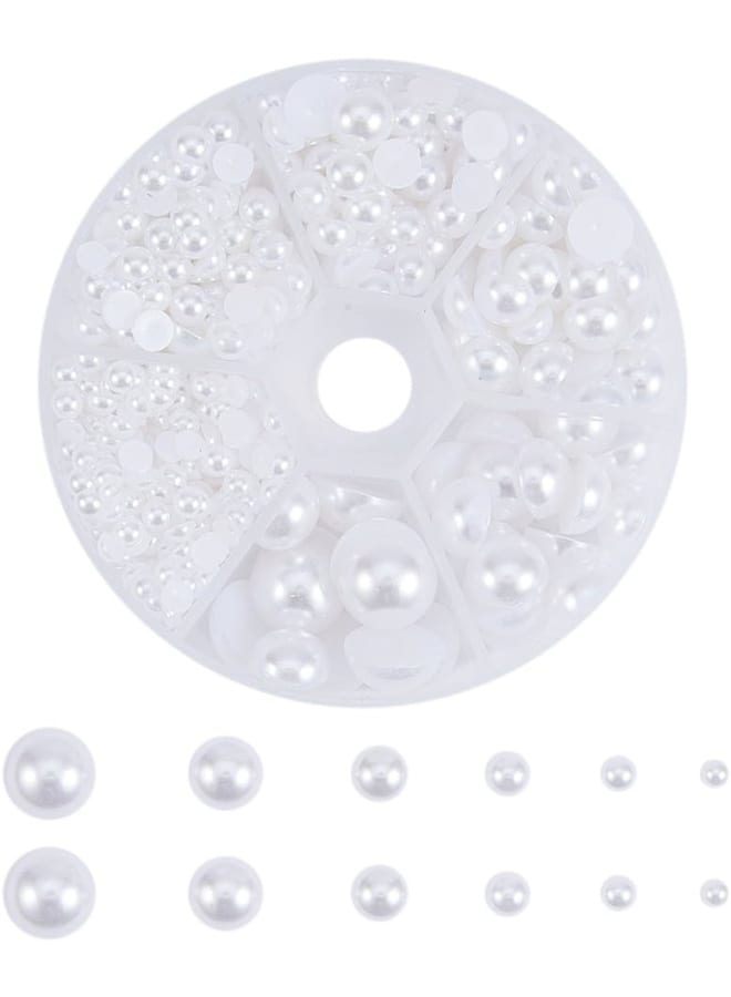 690pcs Half Round Pearl Beads 6 Sizes Flat Back Pearl Cabochon Faux Pearl Beads for DIY Scrapbook Phone Case Wedding Decor Hair Accessory Nail Art, White, 4/5/6/8/10/12mm - Image 1
