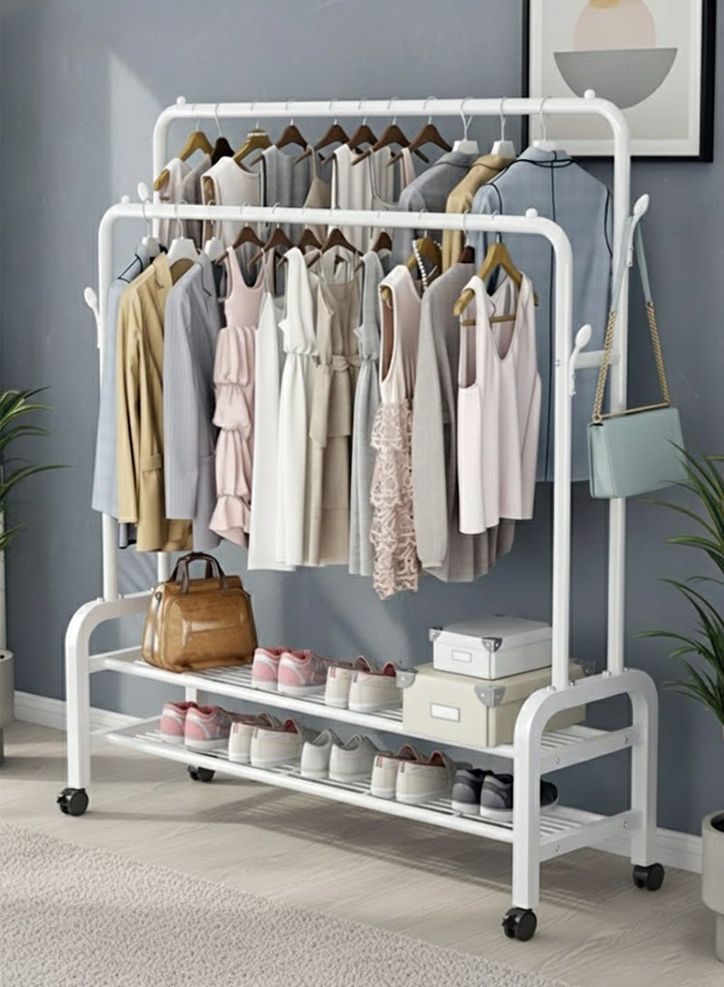 AGD Clothes Dryer and Movable Hanger Rack for Clothes, Hats and Bags, 2 Clothes Hanging Rods and 2 Storage Racks for Bags and Shoes (White) - Image 2