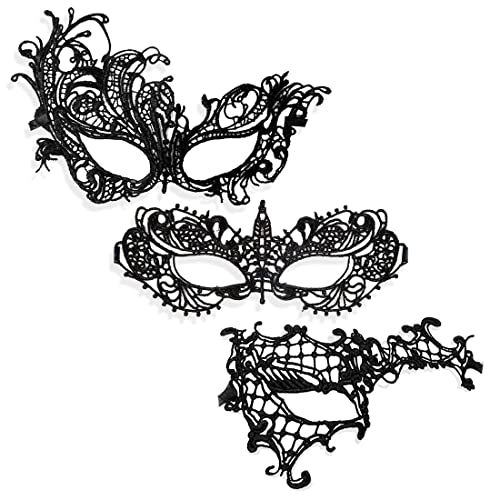 Cosmer Masquerade Mask for Women Lace Mask for Halloween Carnival Party Ball Costume (3 Style Black) - Image 1