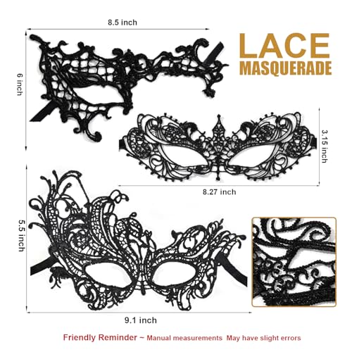 Cosmer Masquerade Mask for Women Lace Mask for Halloween Carnival Party Ball Costume (3 Style Black) - Image 5