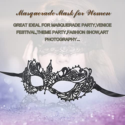 Cosmer Masquerade Mask for Women Lace Mask for Halloween Carnival Party Ball Costume (3 Style Black) - Image 4