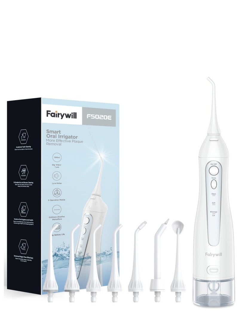 Fairywill Rechargeable Water Flosser, 3 Mode Portable Oral Irrigator with 300ml Water Tank （White）  - Image 1