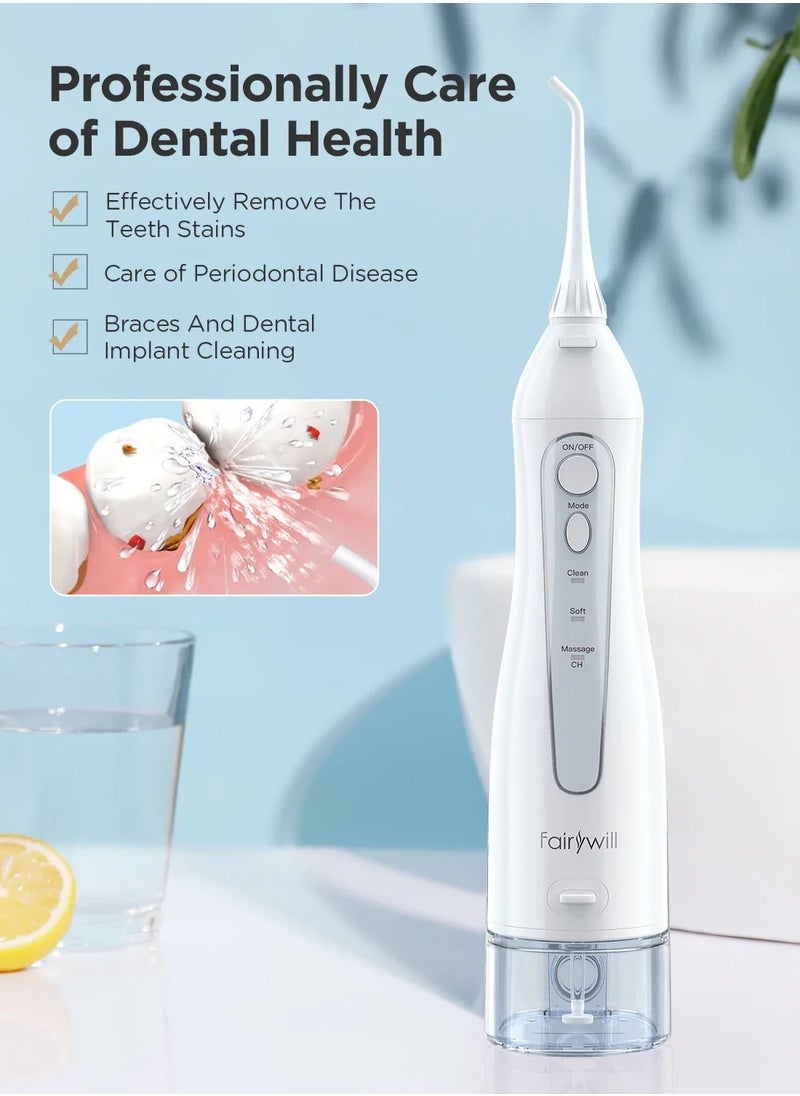 Fairywill Rechargeable Water Flosser, 3 Mode Portable Oral Irrigator with 300ml Water Tank （White）  - Image 2