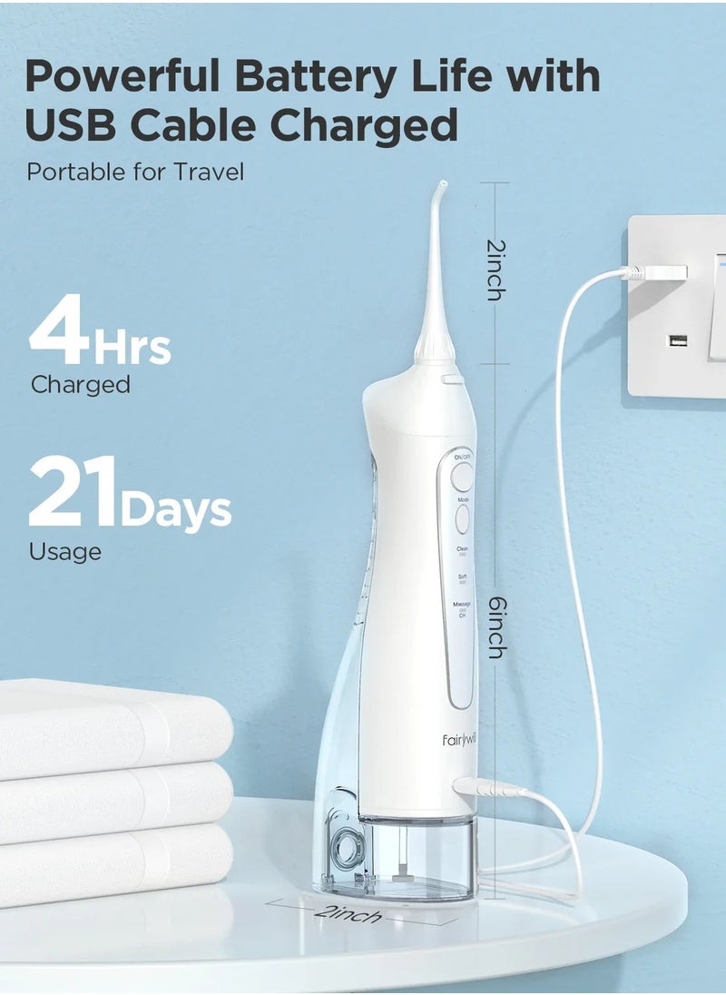 Fairywill Rechargeable Water Flosser, 3 Mode Portable Oral Irrigator with 300ml Water Tank （White）  - Image 5