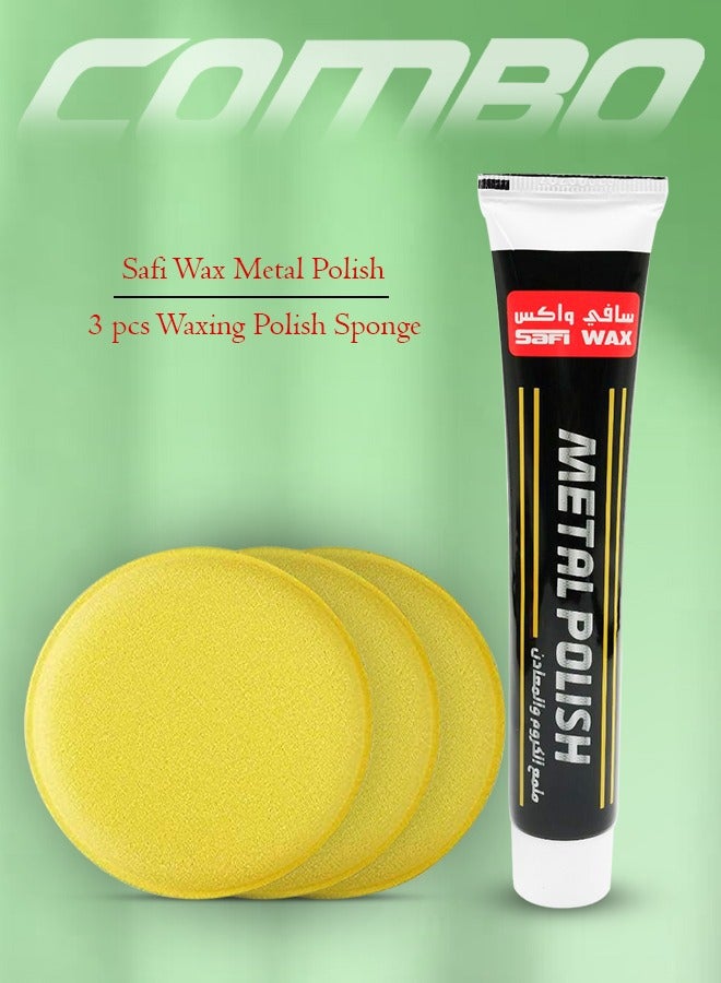 Safi WAX Buy SAFI WAX Metal Polish with 3 Waxing Polish Sponges  - SFW134, Rust and Stain Remover for Cars and Home Use - Image 1