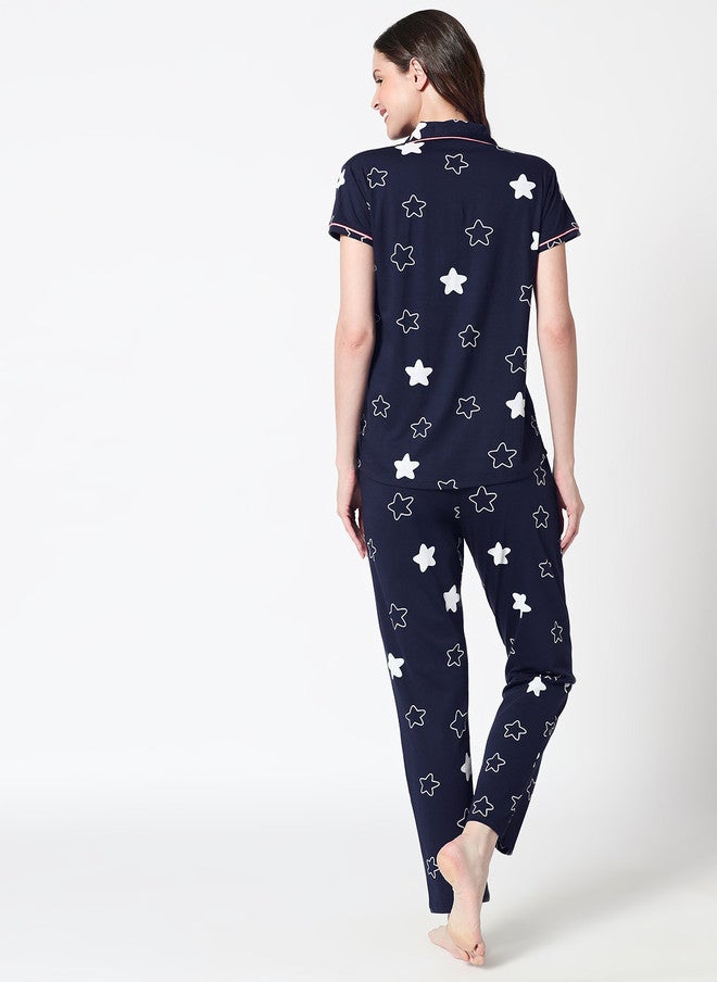 Zeyo Women's 3 Piece Printed Cotton Night Suit Set - Shirt, Pajama, and Shorts - Image 3