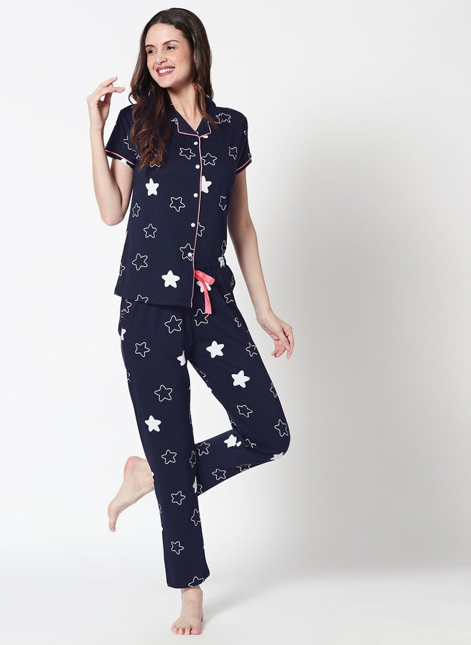 Zeyo Women's 3 Piece Printed Cotton Night Suit Set - Shirt, Pajama, and Shorts - Image 5