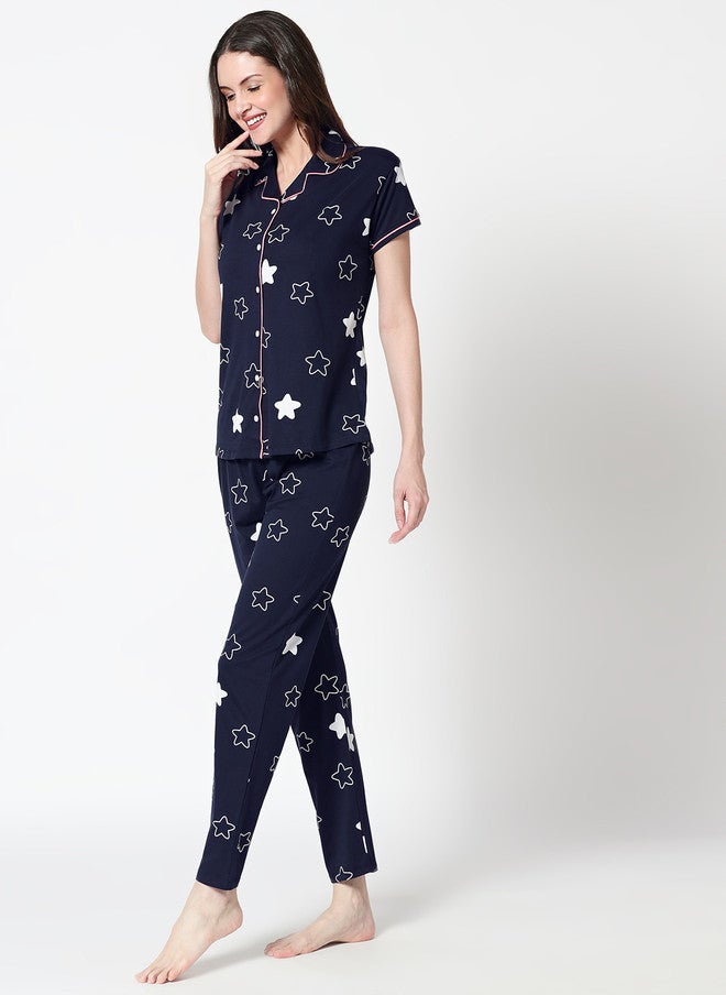Zeyo Women's 3 Piece Printed Cotton Night Suit Set - Shirt, Pajama, and Shorts - Image 4