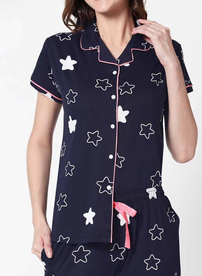 Zeyo Women's 3 Piece Printed Cotton Night Suit Set - Shirt, Pajama, and Shorts - Image 2