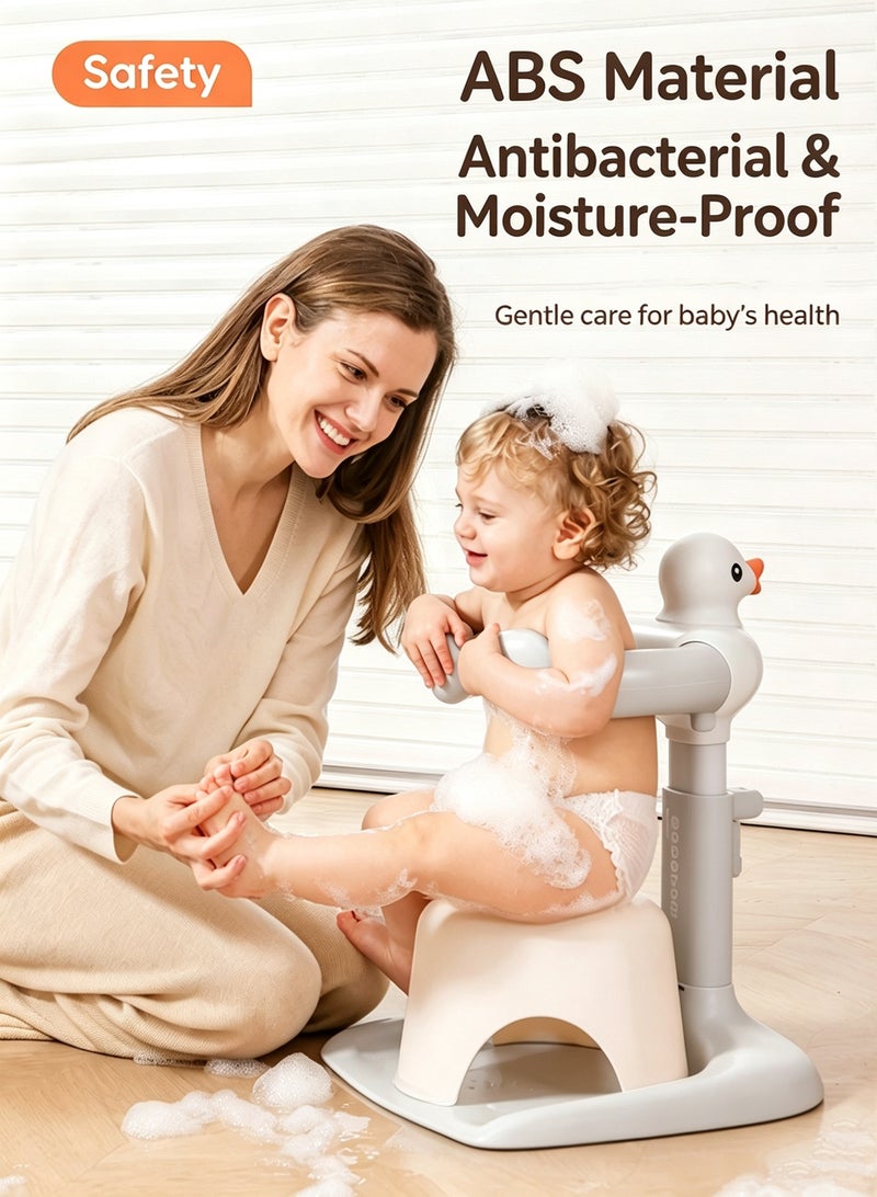 Baby Shower Stand with Stool, 2-in-1 Sitting & Standing Baby Bath Station, Height and Armrest Adjustable, Anti-Slip Shower Support with Seat for Toddlers Infants 6 Months and Above - Image 4