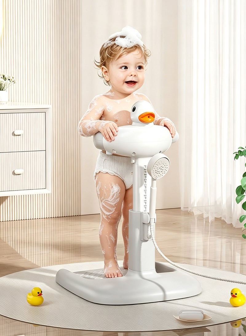 Baby Shower Stand with Stool, 2-in-1 Sitting & Standing Baby Bath Station, Height and Armrest Adjustable, Anti-Slip Shower Support with Seat for Toddlers Infants 6 Months and Above - Image 3