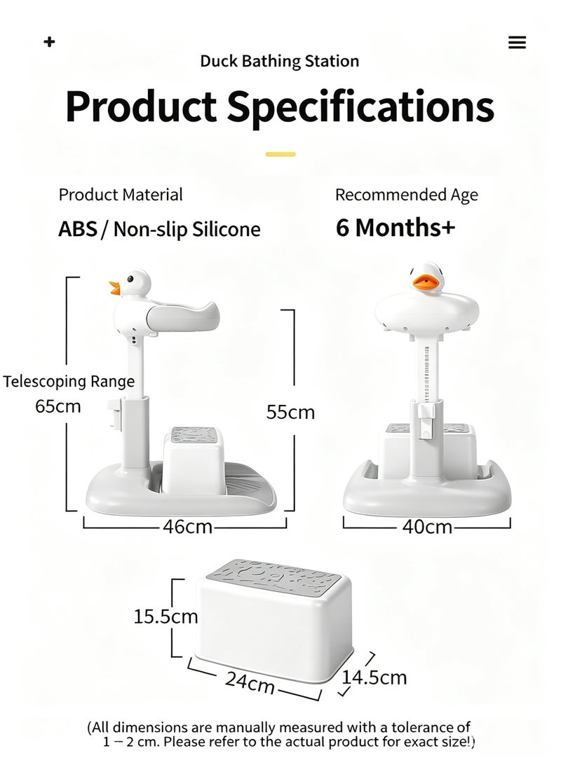 Baby Shower Stand with Stool, 2-in-1 Sitting & Standing Baby Bath Station, Height and Armrest Adjustable, Anti-Slip Shower Support with Seat for Toddlers Infants 6 Months and Above - Image 2