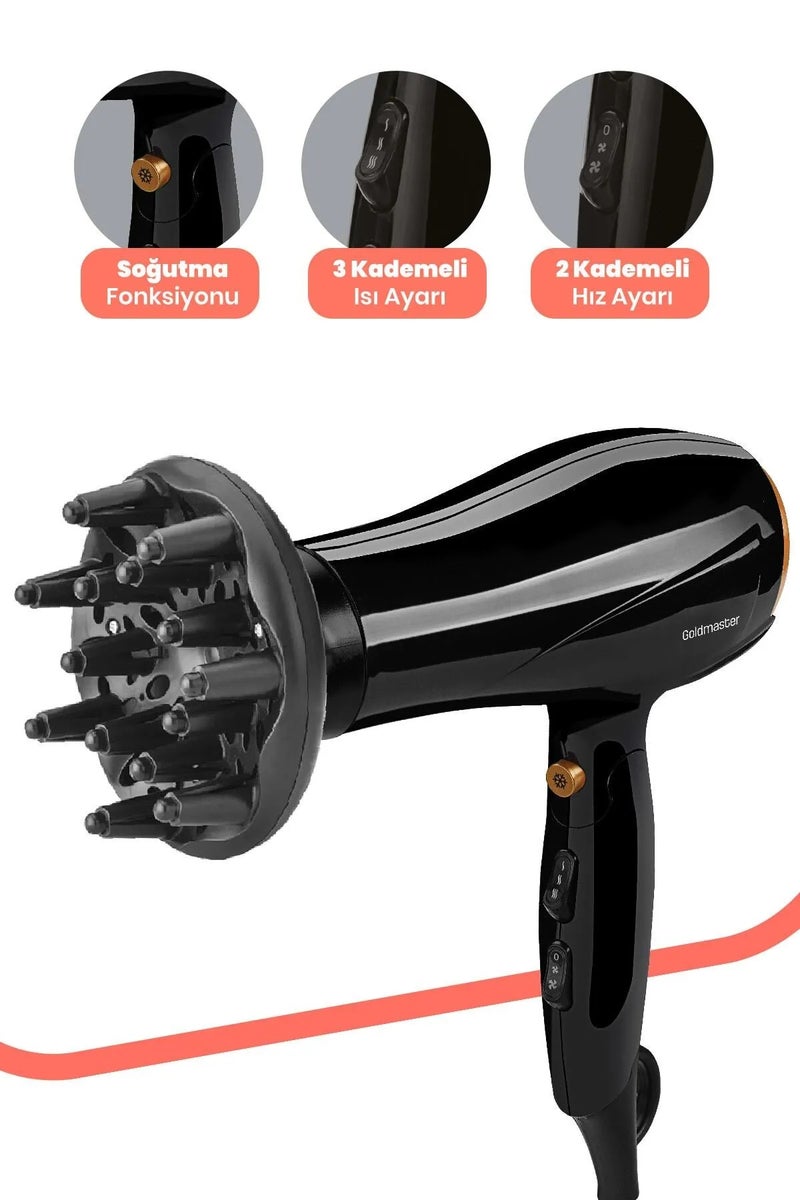 GOLDMASTER KARAYEL GM-7162 HAIR DRYER. GOLD - Image 2