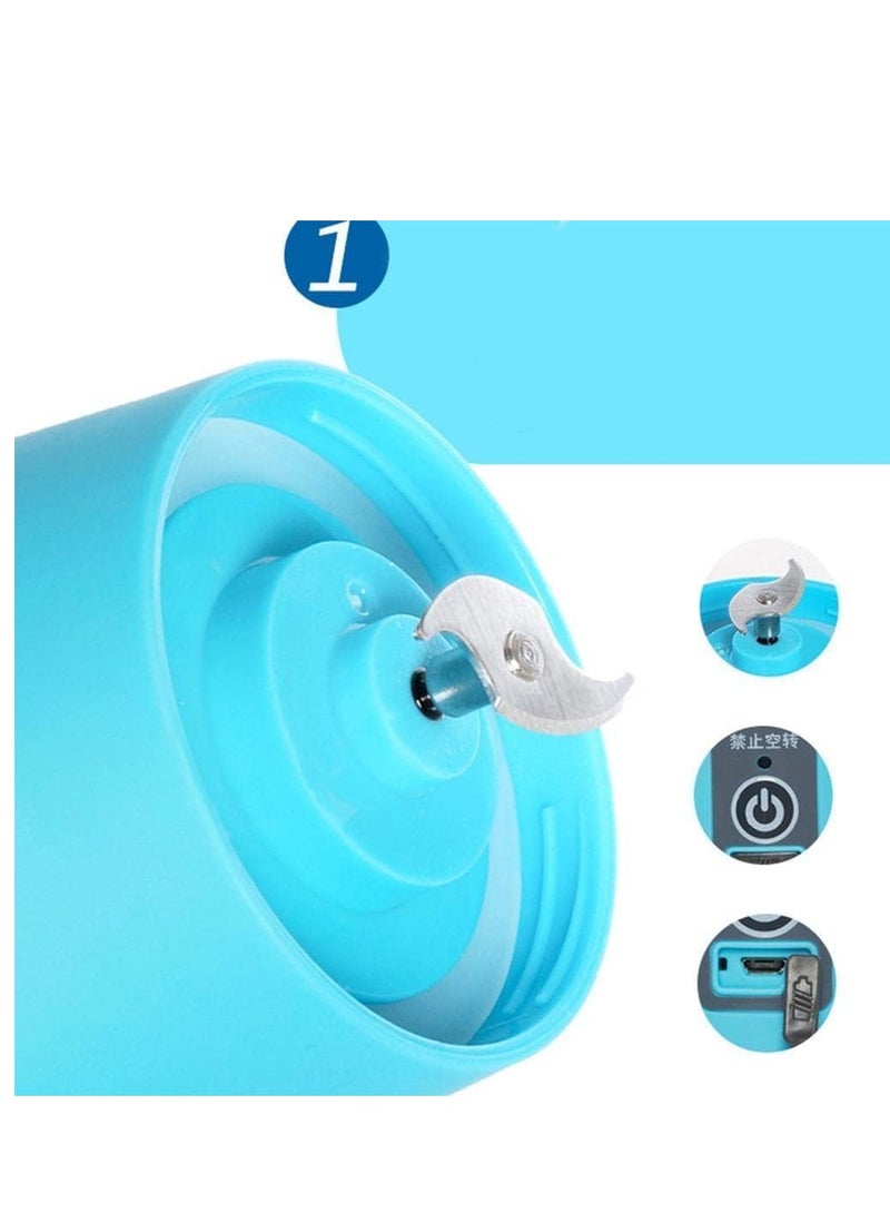 كوب خلاط محمول، خلاط عصير كهربائي USB لعمل المخفوقات والعصائر، خلاط صغير بسعة 380 مل وستة شفرات لخلط ممتاز، خفيف الوزن ومناسب (أزرق) - Image 3