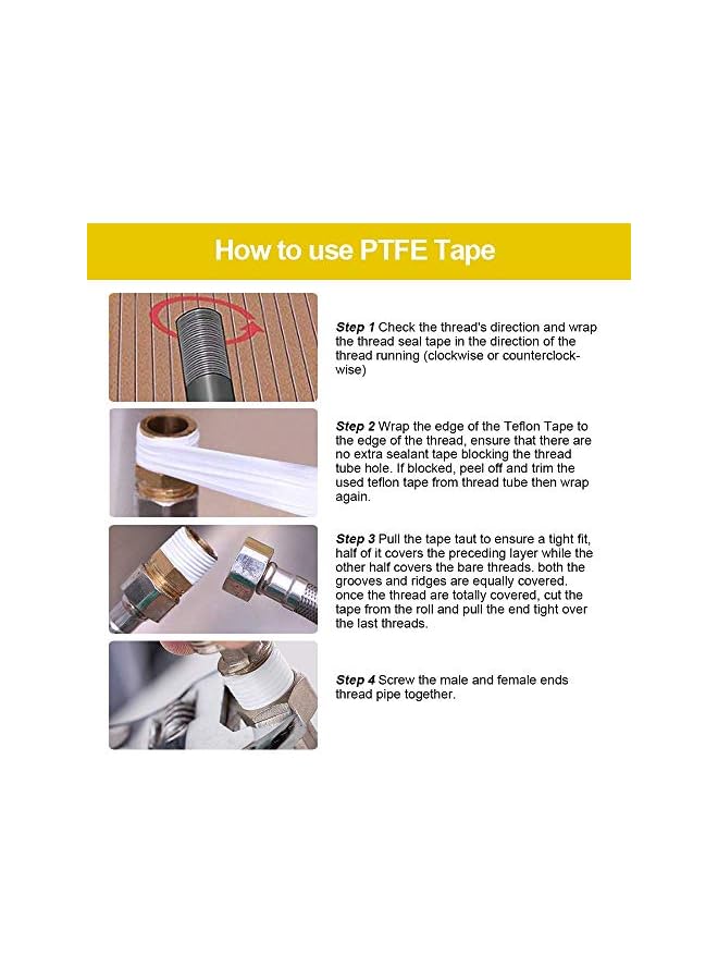 PROMASS promass Conflo Conflo, Teflon PTFE Thread Seal Tape, 12mm x 0.075mm x 10m, Yellow packaging, Pack of 2, PTFE TAPE2  - Image 5
