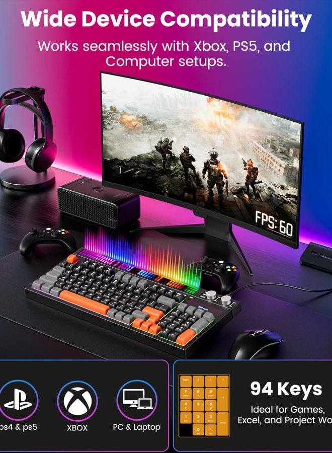 SABLUTE Keyboard Gaming - Audio-Sync RGB Light Strip, 19-Key Anti-Ghosting, Dual Control Knobs, Adjustable Stand, Ultra-Low Latency Quiet Mechanical Feel for PC Gamers（Black - Image 2