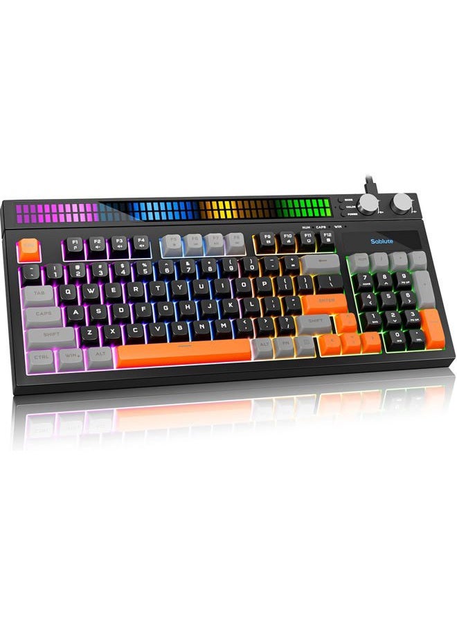 SABLUTE Keyboard Gaming - Audio-Sync RGB Light Strip, 19-Key Anti-Ghosting, Dual Control Knobs, Adjustable Stand, Ultra-Low Latency Quiet Mechanical Feel for PC Gamers（Black - Image 1