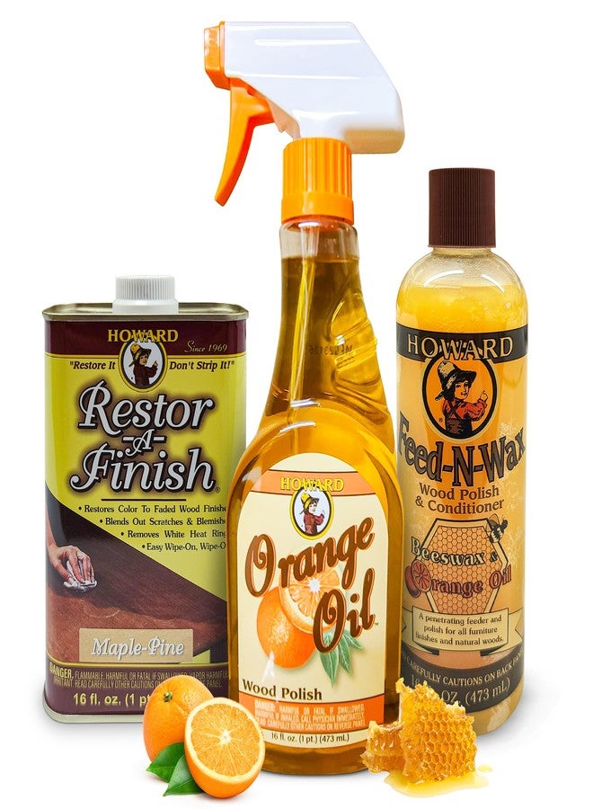 Howard Complete Wood Restoration Kit, Clean, Protect, and Restore Wood Finishes, Wood Floors, Kitchen Cabinets, Wood Furniture - Maple Pine - Image 1