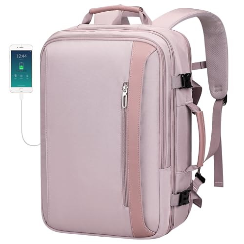 PIJUSHI Travel Backpack for Women Expandable Carry on Luggage Backpack Airline Approved TSA 16 Laptop Bag Business with USB PortPE034 Light Purple - Image 1