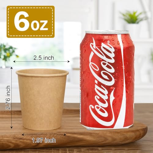Vumdua 300 Pcs 6 oz Kraft Paper Cups - Disposable Paper Cups Hot Cold Beverage Drinking Cup for Coffee, Water, Tea, Juice, Espresso & Cortado - Image 2