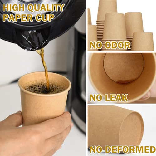 Vumdua 300 Pcs 6 oz Kraft Paper Cups - Disposable Paper Cups Hot Cold Beverage Drinking Cup for Coffee, Water, Tea, Juice, Espresso & Cortado - Image 3
