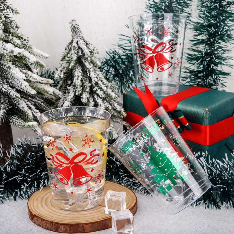 DaYammi DaYammi 60Pcs Christmas Red Plastic Cups and Green Plastic Cups Christmas Disposable Cups 10 Oz Plastic Holiday Cups Wine Glasses Red Rim  Clear Green Plastic Cocktail Cups for Christmas Parties - Image 1
