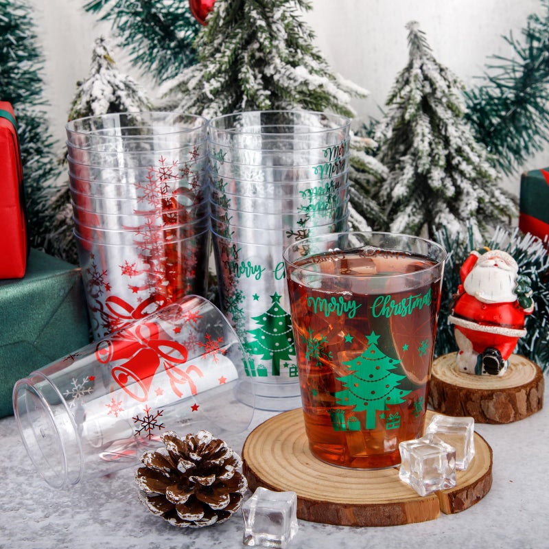 DaYammi DaYammi 60Pcs Christmas Red Plastic Cups and Green Plastic Cups Christmas Disposable Cups 10 Oz Plastic Holiday Cups Wine Glasses Red Rim  Clear Green Plastic Cocktail Cups for Christmas Parties - Image 4