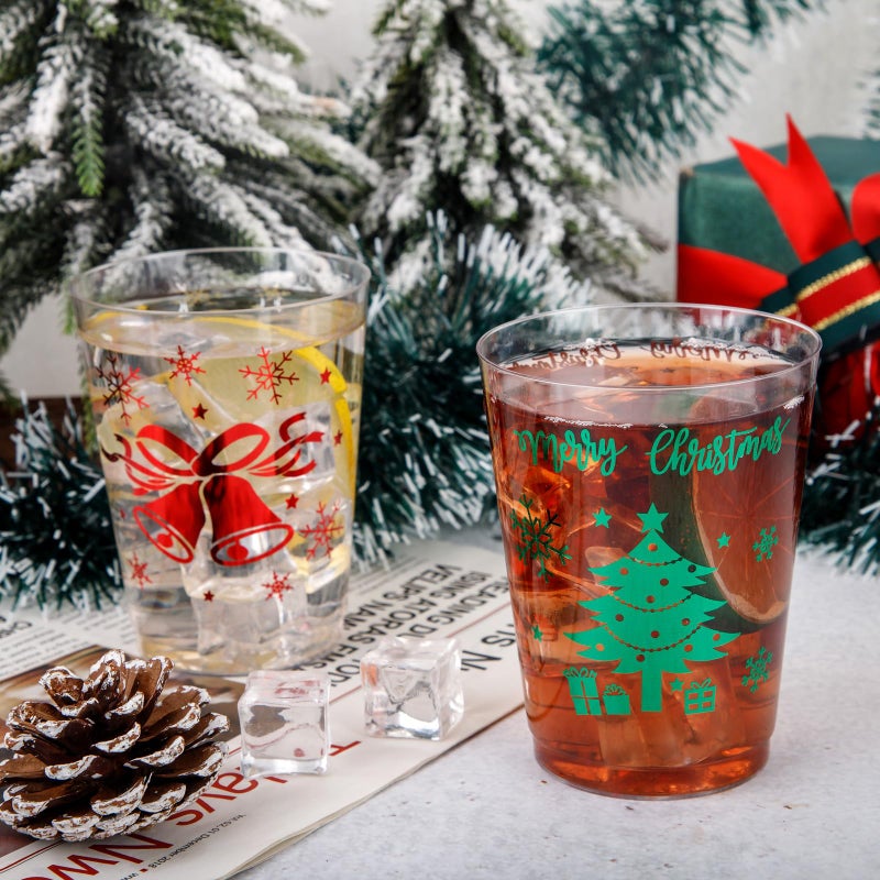 DaYammi DaYammi 60Pcs Christmas Red Plastic Cups and Green Plastic Cups Christmas Disposable Cups 10 Oz Plastic Holiday Cups Wine Glasses Red Rim  Clear Green Plastic Cocktail Cups for Christmas Parties - Image 2