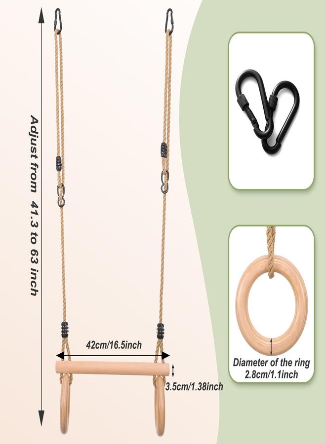 YAERSI Children's Trapeze Swing Bar with Wooden Gym Rings,Trapeze Bar for Swing Set - Image 4