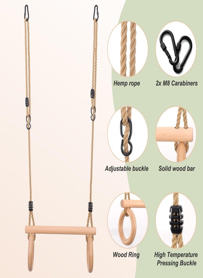 YAERSI Children's Trapeze Swing Bar with Wooden Gym Rings,Trapeze Bar for Swing Set - Image 2