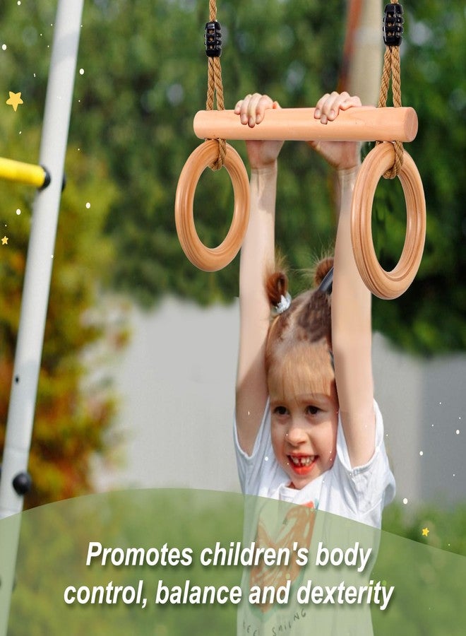 YAERSI Children's Trapeze Swing Bar with Wooden Gym Rings,Trapeze Bar for Swing Set - Image 3