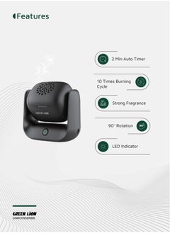 GREEN LION Rotatable Incense Burner Bakhour / Luxury Scent / Portable Bukhour  / Auto Timer / Strong Fragrance / LED Indicator / 90° Rotation / 10 Times Burning Cycle - Black  - Image 4