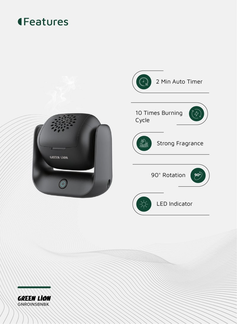 GREEN LION Rotatable Incense Burner Bakhour / Luxury Scent / Portable Bukhour  / Auto Timer / Strong Fragrance / LED Indicator / 90° Rotation / 10 Times Burning Cycle - Black - Image 4