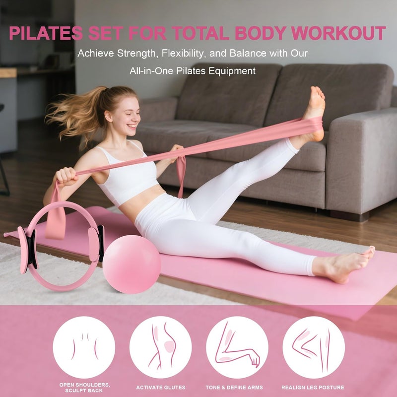 NITMTYOU Home Pilates Essentials Kit for Women - Complete Set with 9" Yoga Ball, Figure 8 Resistance Band, Pilates Bands, Accessories, and Pilates Ring - Perfect for Beginners Home Workouts - Image 3