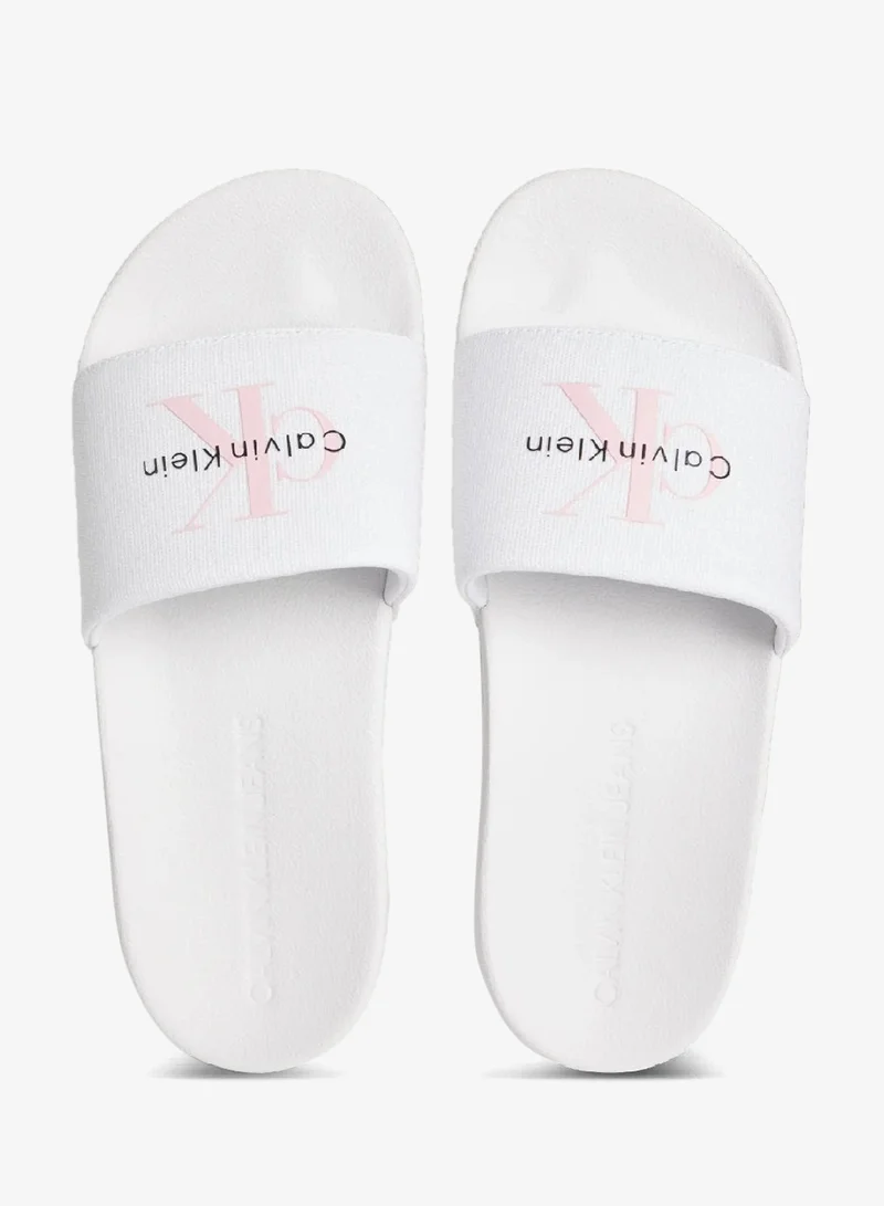 Calvin Klein Jeans Bright White Logo Slides for Women | Best Price UAE