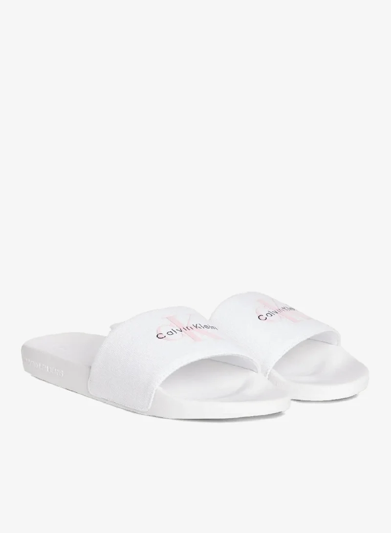 Calvin Klein Jeans Bright White Logo Slides for Women | Best Price UAE