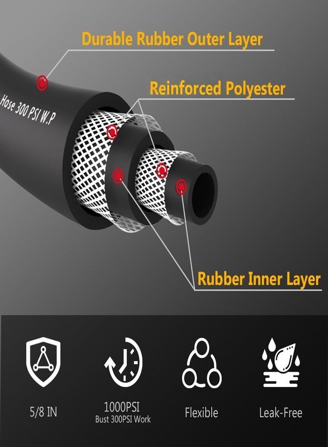Guitrees 25FT Heavy-Duty Rubber Garden Hose - 200psi Working, 600psi+ Burst - Hot/Cold Water - Trible-Layered Braiding for Durability - Versatile for Gardening, Agriculture, Construction(Black) - Image 2