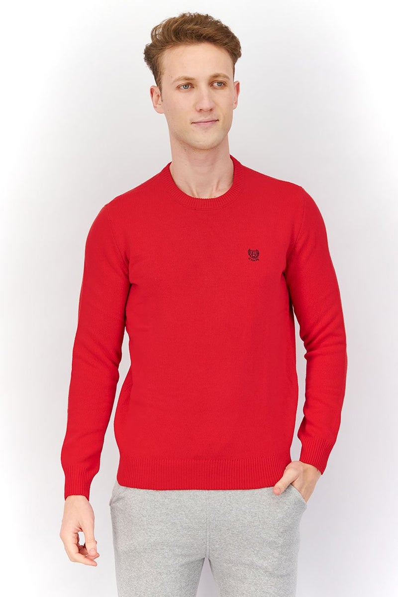 Chaps سويت شيرتات رجالية بأكمام طويلة و ياقة دائرية محبوكة، أحمر - Image 1