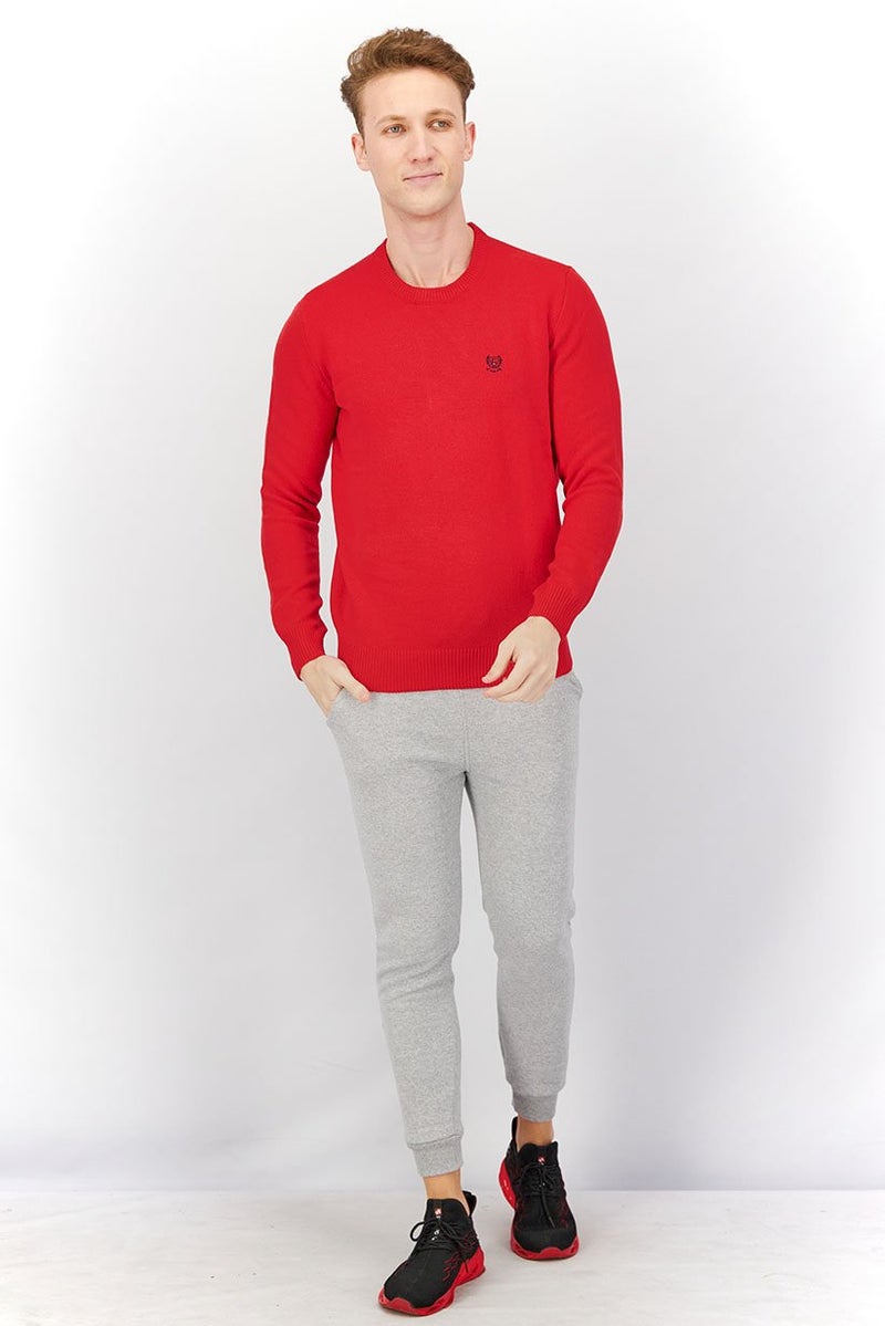 Chaps Men Crew Neck Knitted Long Sleeve Sweaters, Red - Image 4
