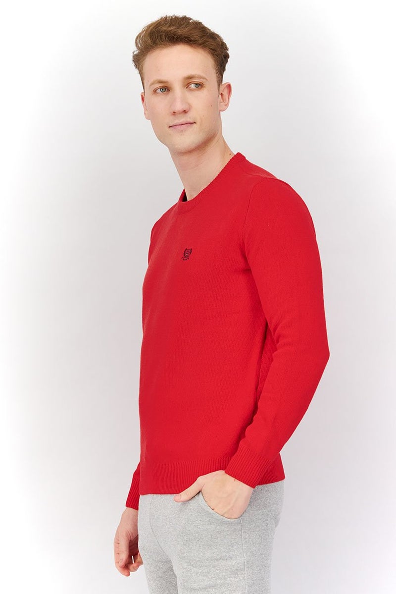 Chaps Men Crew Neck Knitted Long Sleeve Sweaters, Red - Image 4