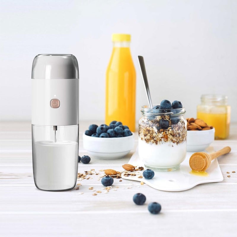 LePresso 2 in 1 Portable Coffee Grinder & Milk Frothing Machine, 19000rpm Grinder Blade Speed, 10-40g Bean Container, 150ml Milk Container, Stainless Steel - White - Image 4