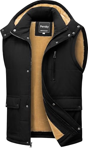 Pursky Men Puffer Vest For Outdoor Mens Winter Quilted Puffy Vests Winter Warm Sleeveless Jacket Coat Casual Outwear with Pockets Black M - Image 1