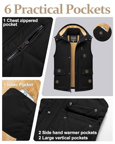 Pursky Men Puffer Vest For Outdoor Mens Winter Quilted Puffy Vests Winter Warm Sleeveless Jacket Coat Casual Outwear with Pockets Black M - Image 5