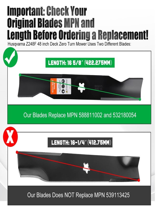 Grasscool Z248F 48 inch Mower Blades for Hus qvarna 532180054 YTH2348 YTH24V48 YTH2148 YTH24K48 Z248 YTH2448 Craftsman Poulan 48'' Lawn Mower Replace 180054 173920(High Lift) - Image 2